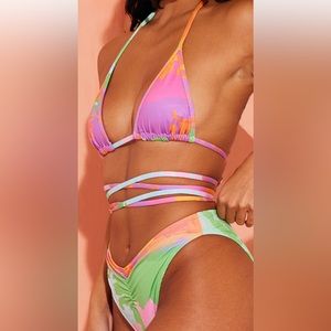 Green Abstract Ruched Bikini Bottoms & Top.